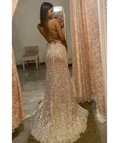 Women's Sparkly Tight Sequin Prom Dress Bodycon Mermaid with Slit Formal Evening Party Gowns Lavender $25.85 Dresses