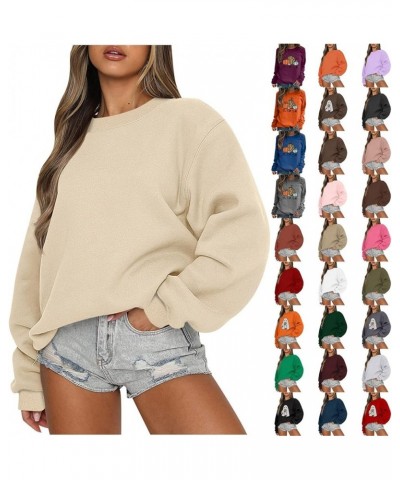 Oversized Sweatshirt for Women Crewneck Long Sleeve Shirts Y2K Hoodie Pullover Trendy Loose Basic Tops Fall Clothes A-beige $...