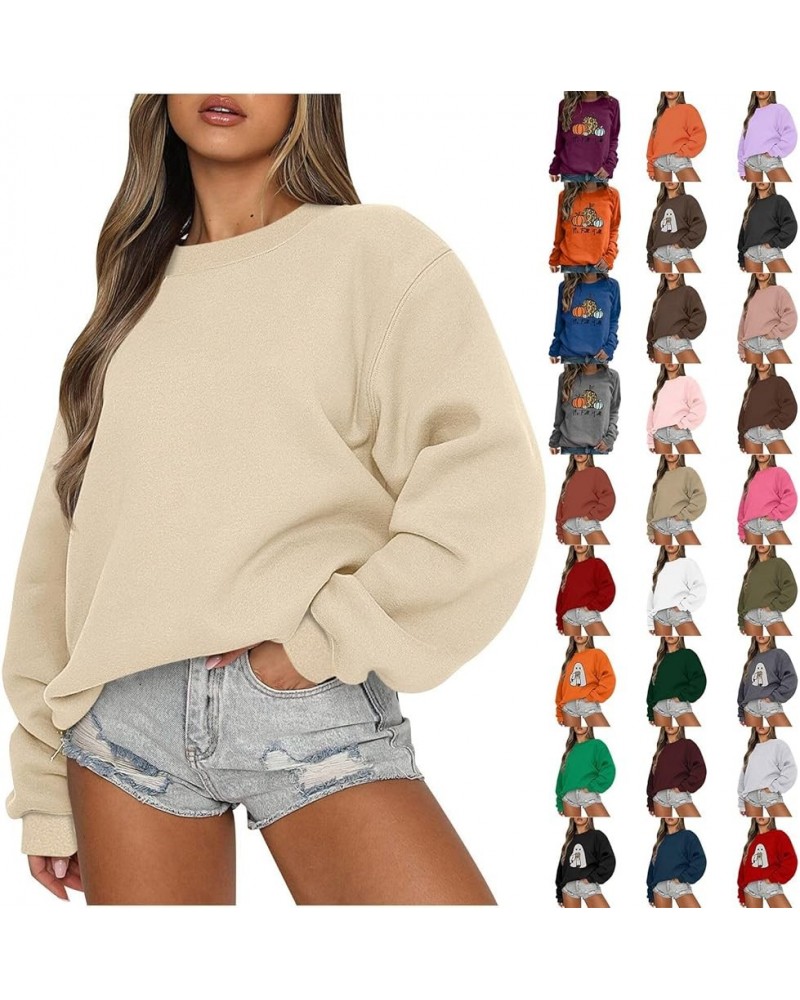 Oversized Sweatshirt for Women Crewneck Long Sleeve Shirts Y2K Hoodie Pullover Trendy Loose Basic Tops Fall Clothes A-beige $...