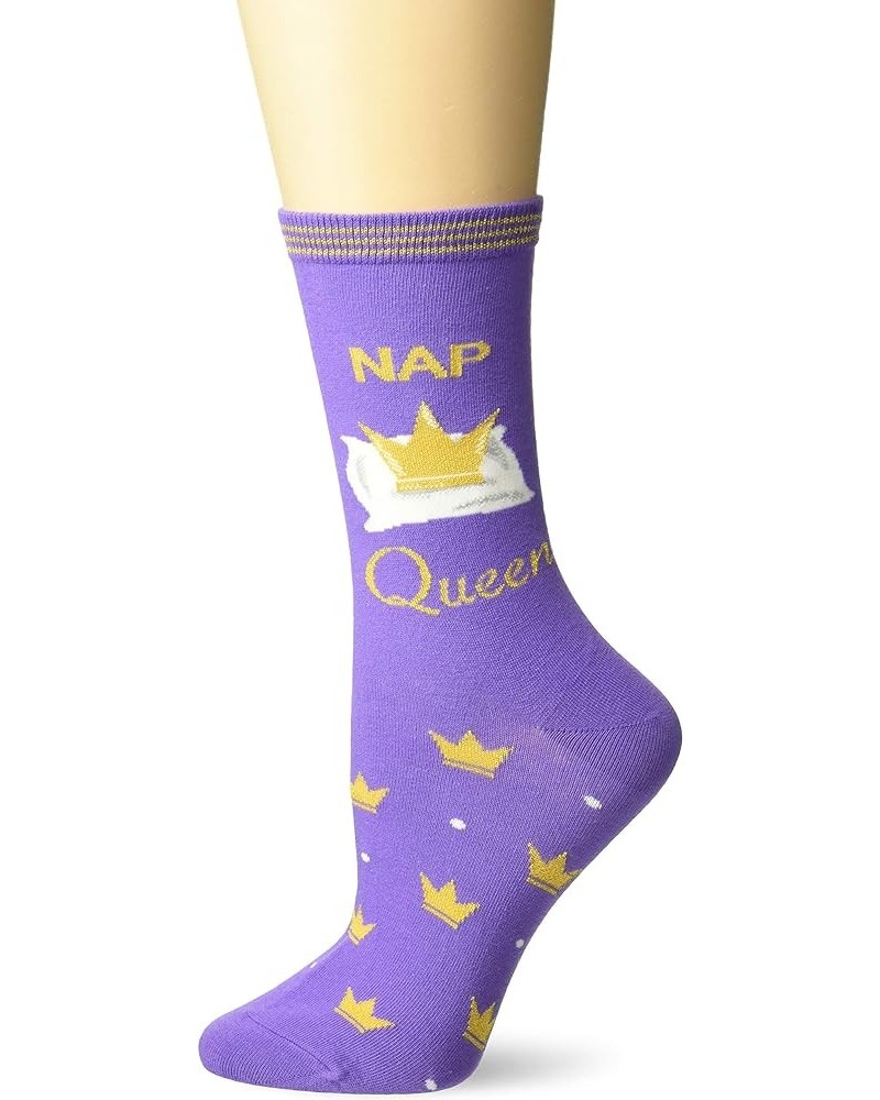 Women's Fun Happy Hour Crew Socks-1 Pairs-Cool & Cute Pop Culture Funny Gifts Nap Queen (Purple) $6.24 Socks