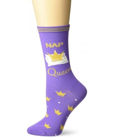 Women's Fun Happy Hour Crew Socks-1 Pairs-Cool & Cute Pop Culture Funny Gifts Nap Queen (Purple) $6.24 Socks