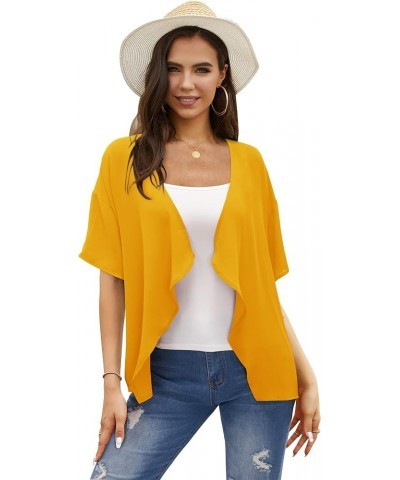 Women's Summer Kimono Cardigan Short Sleeve Lightweight Sheer Cover Up Shrug Open Front Yellow $11.59 Swimsuits