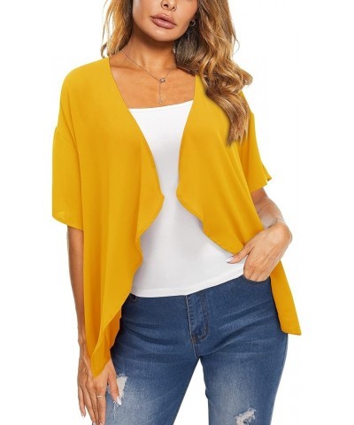 Women's Summer Kimono Cardigan Short Sleeve Lightweight Sheer Cover Up Shrug Open Front Yellow $11.59 Swimsuits