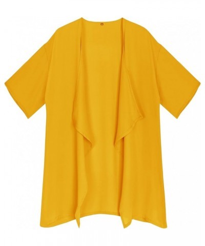 Women's Summer Kimono Cardigan Short Sleeve Lightweight Sheer Cover Up Shrug Open Front Yellow $11.59 Swimsuits