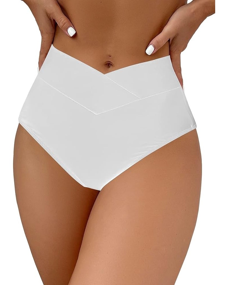 Women's Bikini Bottom High Waisted V Cut Swimsuit Twist Front Cheeky Swim Bottoms White $14.04 Swimsuits