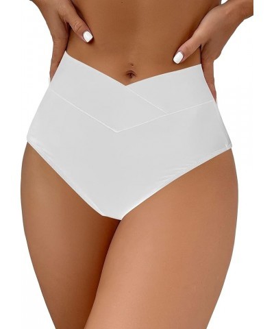 Women's Bikini Bottom High Waisted V Cut Swimsuit Twist Front Cheeky Swim Bottoms White $14.04 Swimsuits