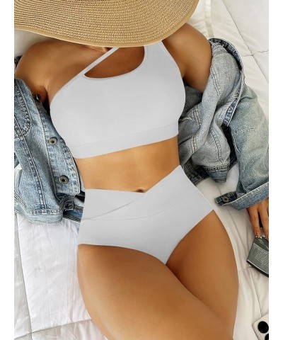 Women's Bikini Bottom High Waisted V Cut Swimsuit Twist Front Cheeky Swim Bottoms White $14.04 Swimsuits