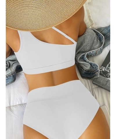 Women's Bikini Bottom High Waisted V Cut Swimsuit Twist Front Cheeky Swim Bottoms White $14.04 Swimsuits