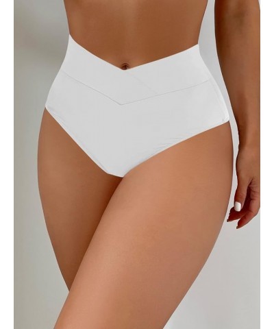 Women's Bikini Bottom High Waisted V Cut Swimsuit Twist Front Cheeky Swim Bottoms White $14.04 Swimsuits