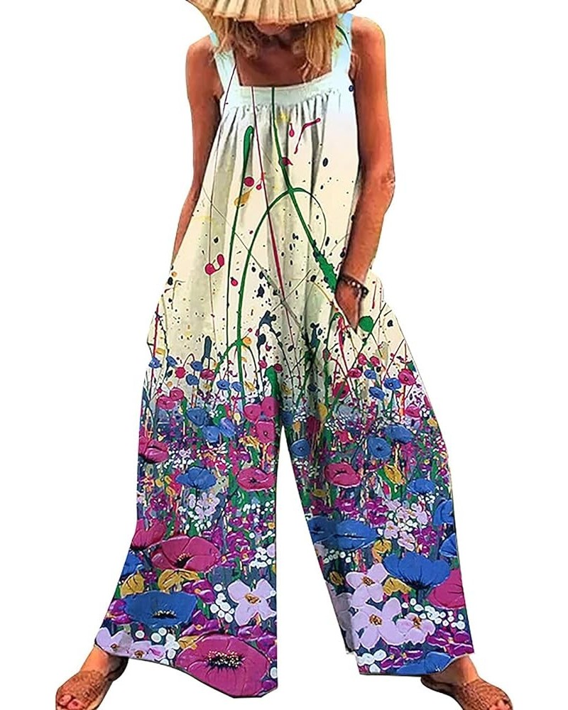 Women's Ethnic Style Suspender Jumpsuit Loose Baggy Cotton Wide Leg Drop Crotch Printed Bib Overalls Rompers Metallic,purple ...