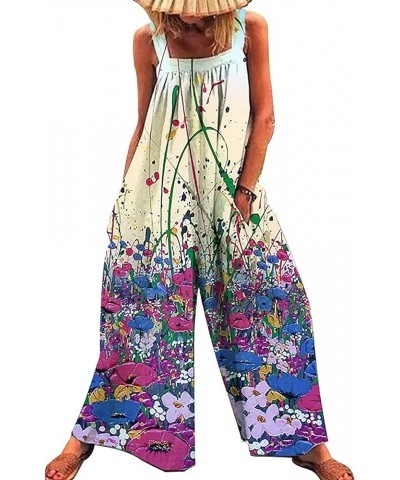 Women's Ethnic Style Suspender Jumpsuit Loose Baggy Cotton Wide Leg Drop Crotch Printed Bib Overalls Rompers Metallic,purple ...