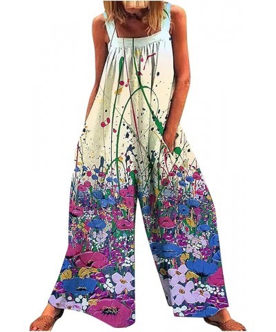 Women's Ethnic Style Suspender Jumpsuit Loose Baggy Cotton Wide Leg Drop Crotch Printed Bib Overalls Rompers Metallic,purple ...