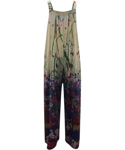 Women's Ethnic Style Suspender Jumpsuit Loose Baggy Cotton Wide Leg Drop Crotch Printed Bib Overalls Rompers Metallic,purple ...