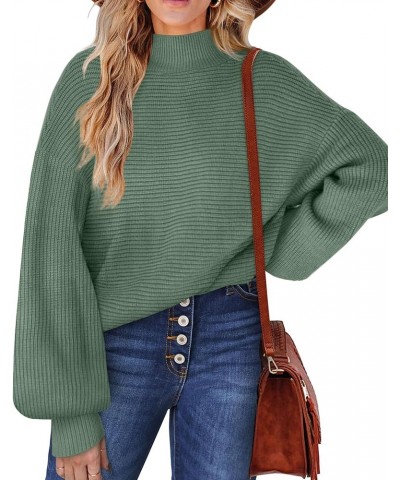 Women's Sweaters Turtleneck Lantern Sleeve Oversized Ribbed Knit Fall Tops Army Green $27.72 Sweaters