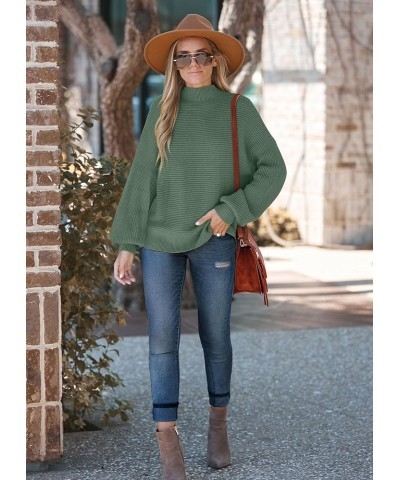 Women's Sweaters Turtleneck Lantern Sleeve Oversized Ribbed Knit Fall Tops Army Green $27.72 Sweaters