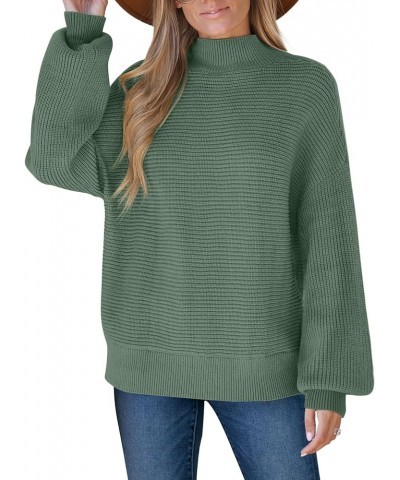 Women's Sweaters Turtleneck Lantern Sleeve Oversized Ribbed Knit Fall Tops Army Green $27.72 Sweaters