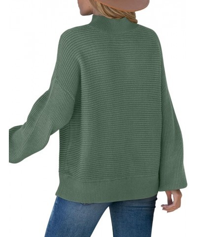 Women's Sweaters Turtleneck Lantern Sleeve Oversized Ribbed Knit Fall Tops Army Green $27.72 Sweaters