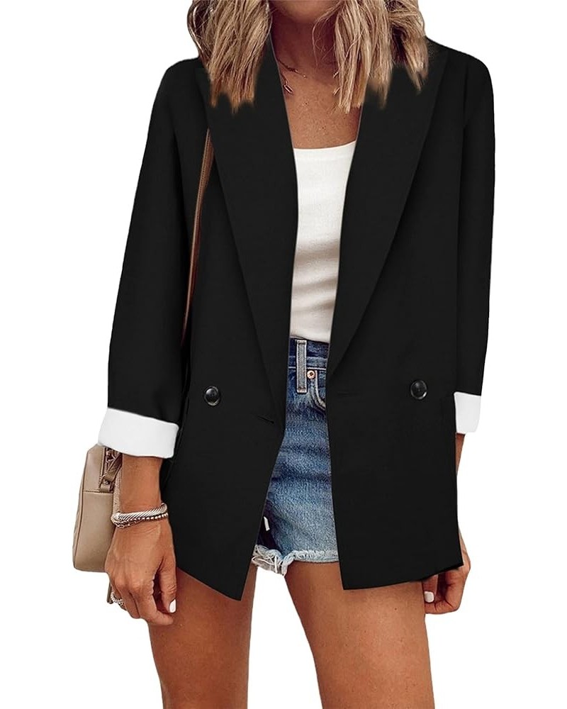 Women's Long Sleeve Blazers Lapel Collar Button Jackets Business Work Office Suit Jacket Long Black $20.39 Blazers