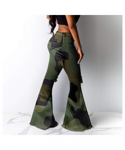 Bootcut Jeans Women's Mid-Waist Butt-Lifting Stretch Skinny Denim Pants Pocket Solid Lace Up Flared Trousers Camouflage_6 $12...