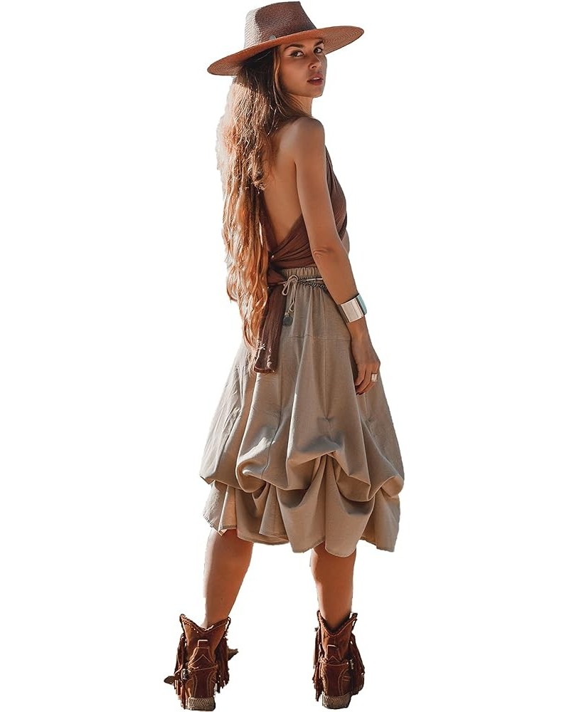 Women's Boho Maxi Midi Skirt Aurora Bohemian Long Organic Cotton Beige $23.92 Skirts