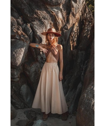 Women's Boho Maxi Midi Skirt Aurora Bohemian Long Organic Cotton Beige $23.92 Skirts