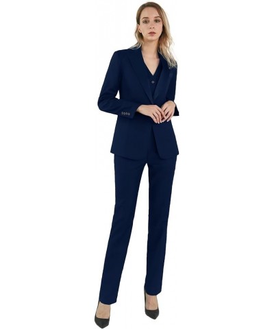 Satin Peaked Lapel Womens Suits 3 Piece Set Womens Suits for Work Professional Suits for Women Navy $36.40 Suits