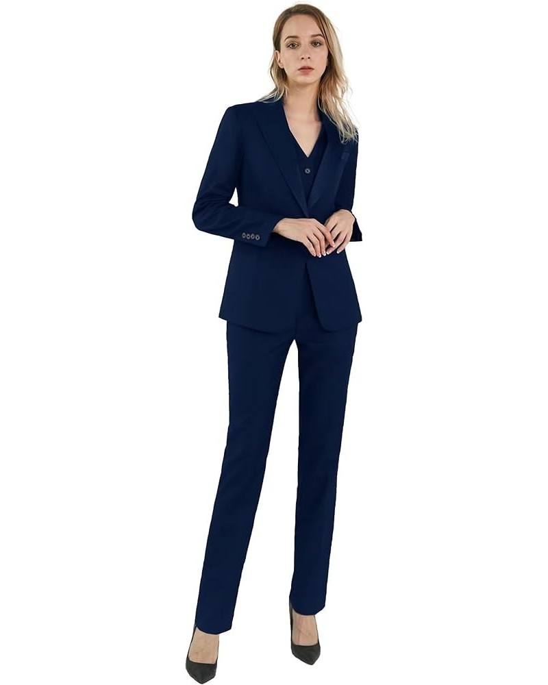 Satin Peaked Lapel Womens Suits 3 Piece Set Womens Suits for Work Professional Suits for Women Navy $36.40 Suits