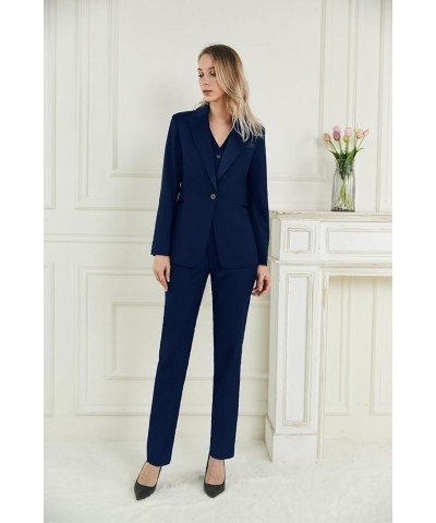 Satin Peaked Lapel Womens Suits 3 Piece Set Womens Suits for Work Professional Suits for Women Navy $36.40 Suits