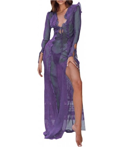 Sexy Y2K Ruffles Fairy Dress Fringe Strapless Floral Dress Asymmetrical See Through Beach Party Club Outfits E- Purple $9.24 ...