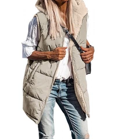 Women's Long Puffer Vest Jacket Sleveless Hoodies Full Zipper Sleeveless Down Coats Thickened Warm Windbreakers Za-khaki $13....