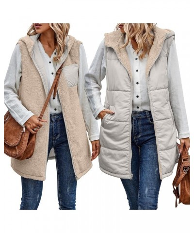 Women's Long Puffer Vest Jacket Sleveless Hoodies Full Zipper Sleeveless Down Coats Thickened Warm Windbreakers Za-khaki $13....