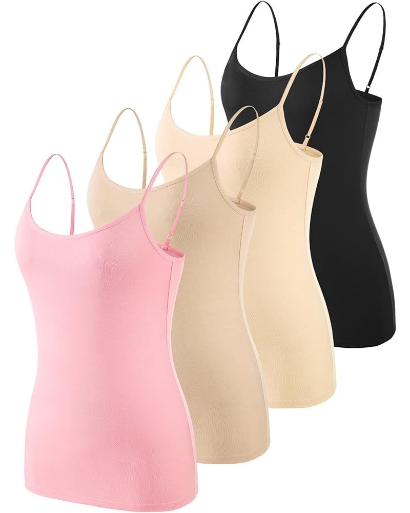 Women's Basic Solid Camisole Adjustable Spaghetti Strap Tank Top 4 Pack - Black/Apricot/Beige/Pink $10.00 Tanks