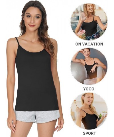 Women's Basic Solid Camisole Adjustable Spaghetti Strap Tank Top 4 Pack - Black/Apricot/Beige/Pink $10.00 Tanks