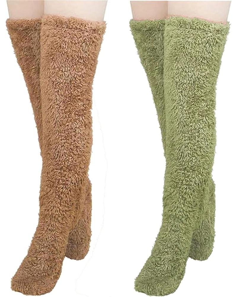 Women's Leg Warmers Thigh High Stockings for Women Warm Slipper Socks Women Cute Teddy Legs Socks 2pcs H05 Green+brown $9.66 ...