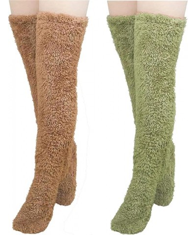 Women's Leg Warmers Thigh High Stockings for Women Warm Slipper Socks Women Cute Teddy Legs Socks 2pcs H05 Green+brown $9.66 ...