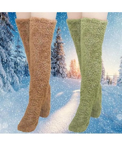 Women's Leg Warmers Thigh High Stockings for Women Warm Slipper Socks Women Cute Teddy Legs Socks 2pcs H05 Green+brown $9.66 ...