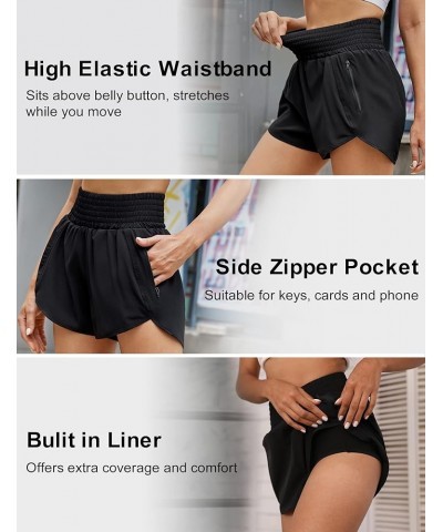 Womens Super High Waisted Running Shorts Quick Dry Elastic Waist Athletic Workout Shorts with Zipper Pocket 1-black $12.25 Ac...