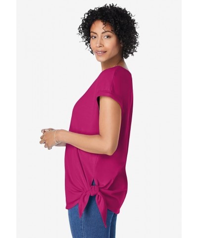 Women's Plus Size Side Tie Knit Tee Pretty Turquoise $14.26 T-Shirts