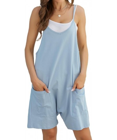 Short Jumpsuits for Women Casual Spaghetti Strap Sleeveless Loose Fit Wide Leg Summer Shorts Romper Blue $11.49 Overalls