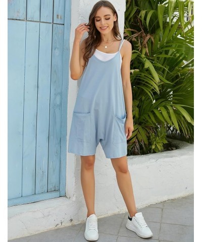 Short Jumpsuits for Women Casual Spaghetti Strap Sleeveless Loose Fit Wide Leg Summer Shorts Romper Blue $11.49 Overalls