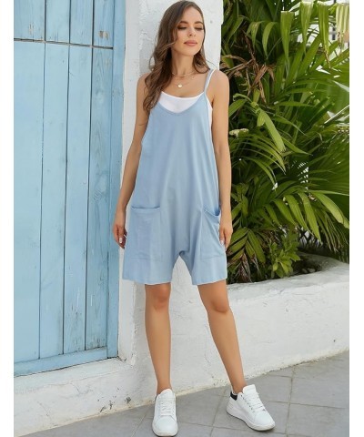 Short Jumpsuits for Women Casual Spaghetti Strap Sleeveless Loose Fit Wide Leg Summer Shorts Romper Blue $11.49 Overalls