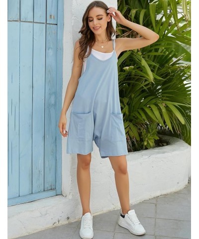 Short Jumpsuits for Women Casual Spaghetti Strap Sleeveless Loose Fit Wide Leg Summer Shorts Romper Blue $11.49 Overalls