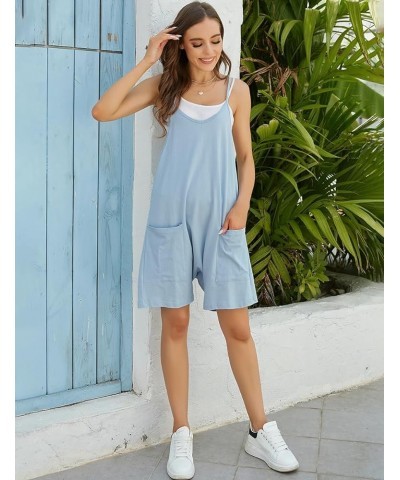 Short Jumpsuits for Women Casual Spaghetti Strap Sleeveless Loose Fit Wide Leg Summer Shorts Romper Blue $11.49 Overalls