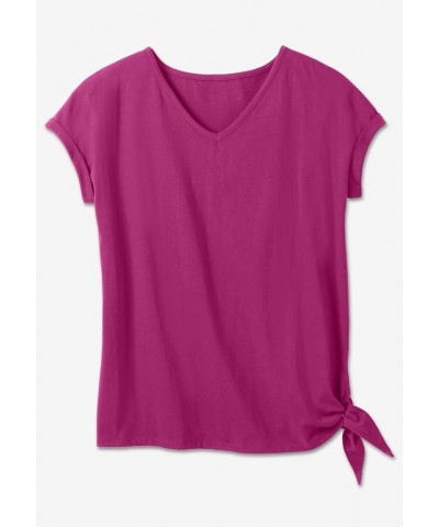 Women's Plus Size Side Tie Knit Tee Pretty Turquoise $14.26 T-Shirts