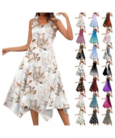 Sundresses for Women,2024 Spring Summer Trendy Floral Print Beach Dress,Flowy Pleated Irregular Hem Crewneck Vaction Dress A-...