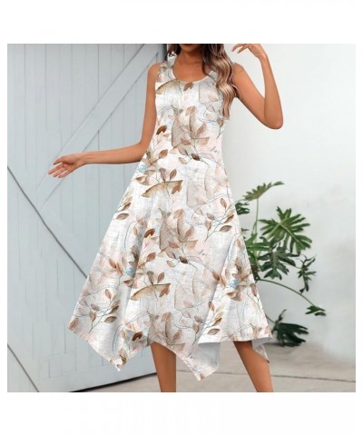 Sundresses for Women,2024 Spring Summer Trendy Floral Print Beach Dress,Flowy Pleated Irregular Hem Crewneck Vaction Dress A-...