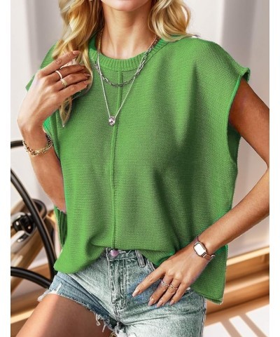 Casual Cap Sleeve Sweater for Women Crew Neck Loose Fit Pullover Tops Knit Lightweight Solid Vest Green $11.75 Sweaters