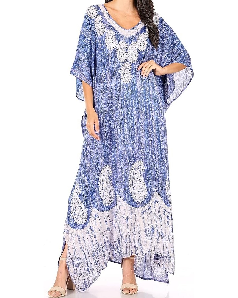 Tacy Women's Casual Boho Summer Maxi Dress Caftan Kaftan Cover-up LougeWear 10-indigo $16.79 Swimsuits