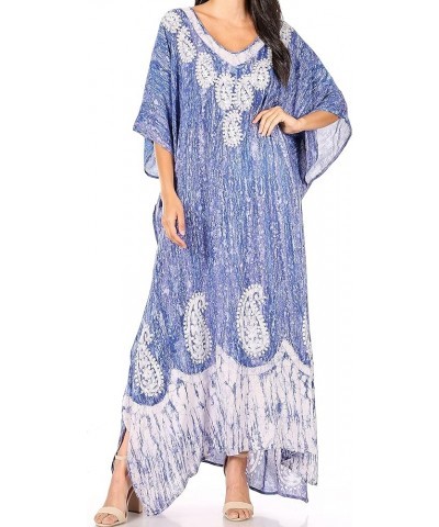 Tacy Women's Casual Boho Summer Maxi Dress Caftan Kaftan Cover-up LougeWear 10-indigo $16.79 Swimsuits