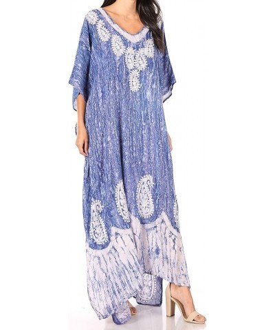 Tacy Women's Casual Boho Summer Maxi Dress Caftan Kaftan Cover-up LougeWear 10-indigo $16.79 Swimsuits